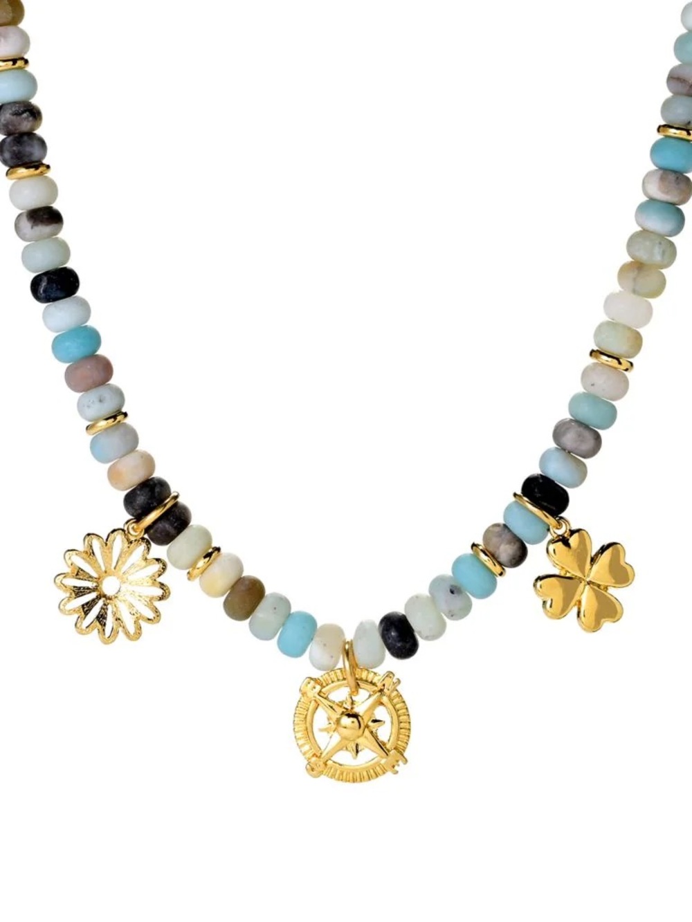 New MAYAMAR 24k gold plated amazonite beaded charm necklace - Picture 2 of 5